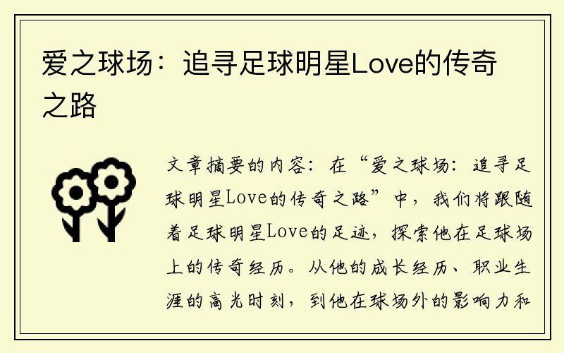爱之球场：追寻足球明星Love的传奇之路